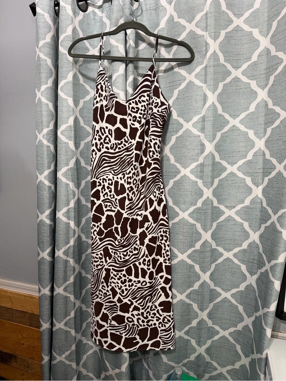 Adam Lippes Brown & White Animal-Print Midi Slip Dress